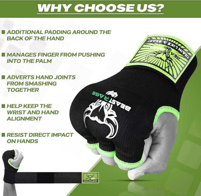 BEAST RAGE Inner Gloves with Hand Wraps Quick Wrap Long 36" Wrist Support MMA Muay Thai Bandages Punching Martial Arts Training Men Women Kickboxing Bandages Under Bag Gloves - Image 5